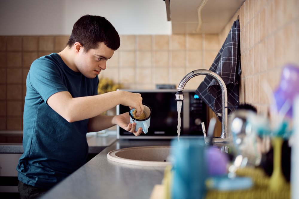 Man washing the dishes
